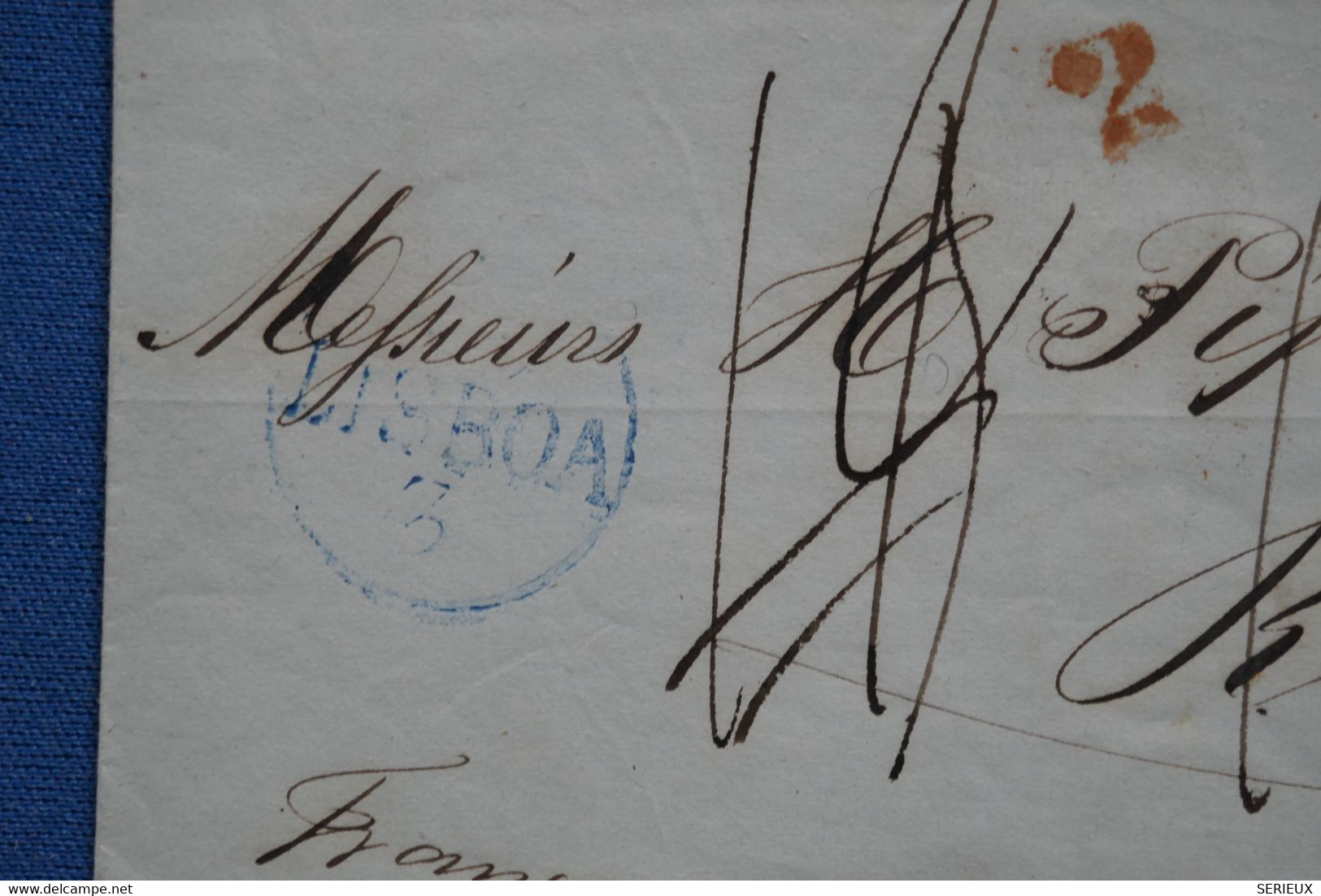 AR10 PORTUGAL    BELLE LETTRE  RARE 1848 LISBOA  POUR REIMS CHAMPAGNE FRANCE  + ++ AFFRANCH . INTERESSANT - Storia Postale