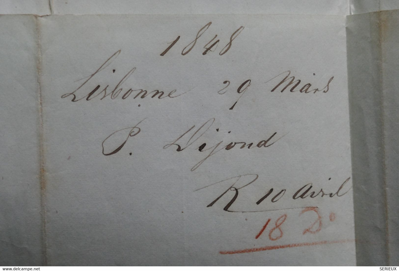 AR10 PORTUGAL    BELLE LETTRE  RARE 1848 LISBOA  POUR REIMS CHAMPAGNE FRANCE  + ++ AFFRANCH . INTERESSANT - Marcophilie