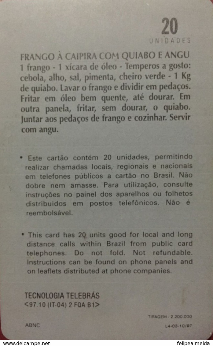 Phone Card Manufactured By Telebras In The Early 1990's - Series Comindas Típicas - Alimentación