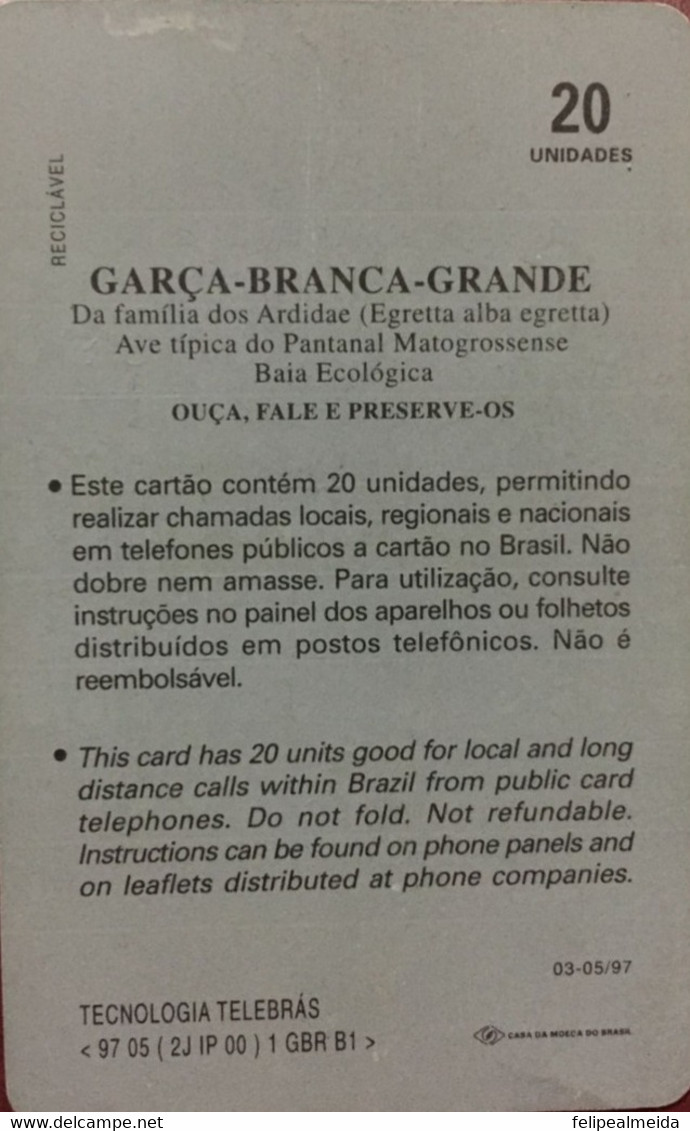 Phone Card Manufactured By Telebras In The Early 1990s - Series Stylized In The Pantanal, Depicts A Public Telephone - Teléfonos