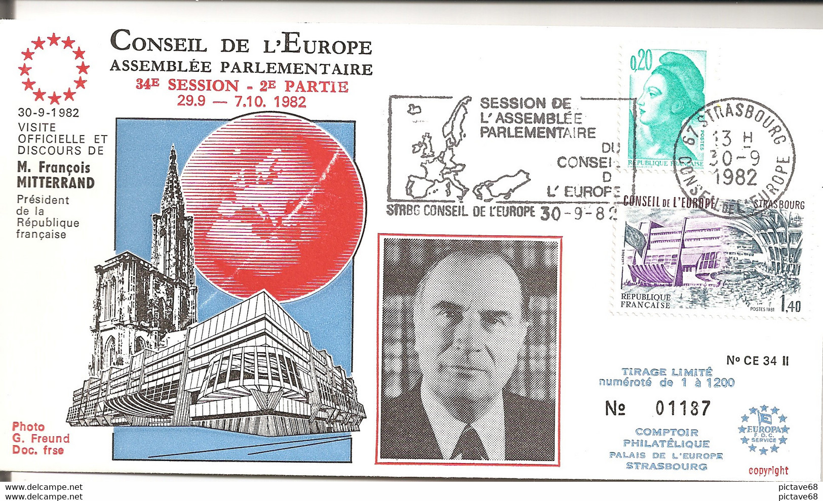 FRANCE / ENVELOPPE  PARLEMENT EUROPEEN VISITE DE M. FRANCOIS MITTERRAND 1982 - Instituciones Europeas