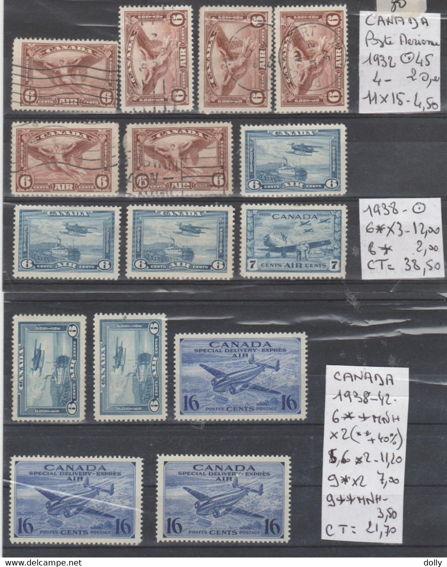 TIMBRE DU CANADA NEUF**MNH/*/(*) OBLITEREES POSTE AERIENNE 1928-45 Nr VOIR SUR PAPIER AVEC TIMBRES COTE 211.20  € - Lufpost-Zuschlag