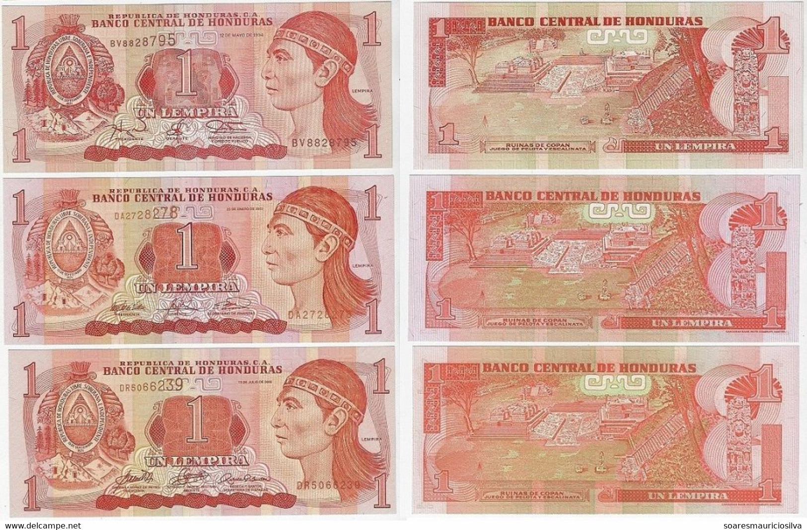 Banknote Honduras 1 Lempira 1994 2003 And 2006 Pick-76 Pick-84c And Pick-84e Unc (US$3.5) - Honduras