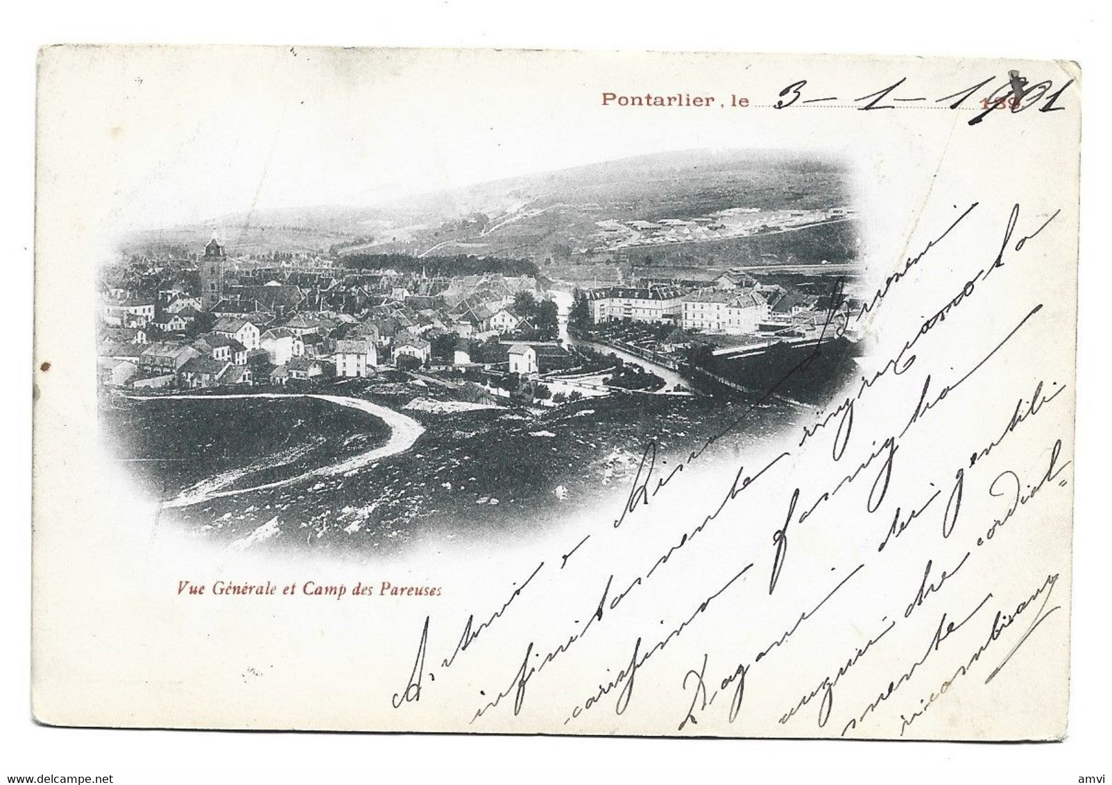 22-1 - 423 Pontarlier Vué Générale Et Camps Des Pareuses 1901 Affranchissement Italien - Pontarlier
