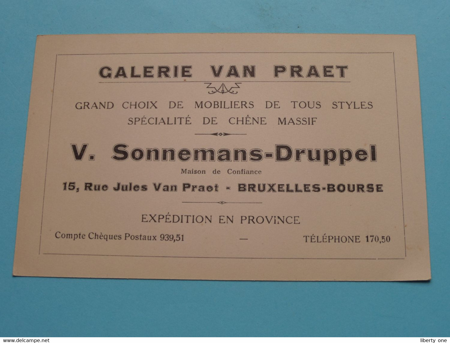 " V. SONNEMANS - DRUPPEL " Rue Jules Van Praet 15 - BRUXELLES-BOURSE ( Voir SCAN ) Galerie VAN PRAET ! - Visiting Cards