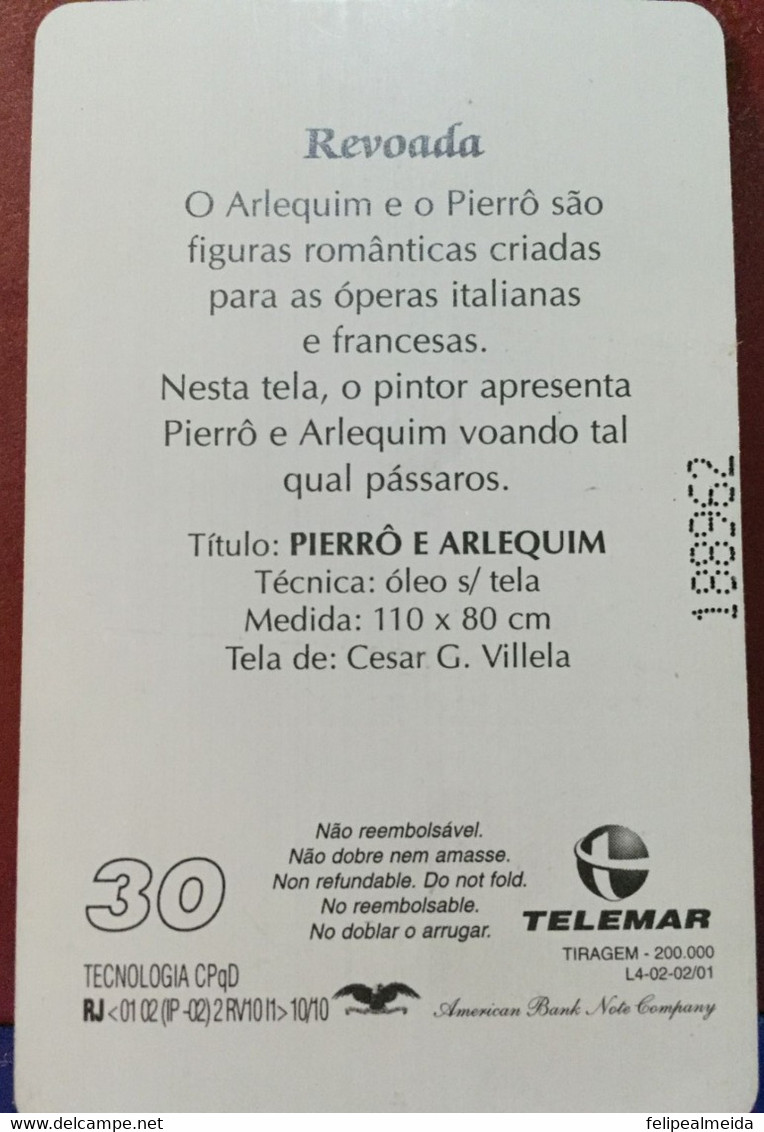 Phone Card Manufactured By Telemar In 2001 - Representation Painting Pierro E Arlequim - Painting