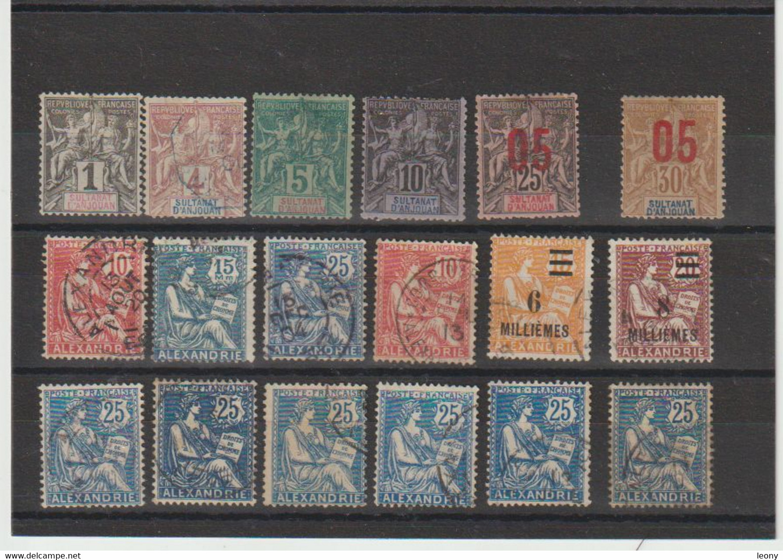 TIMBRES  DIVERS De  "  ANJOUAN - ALEXANDRIE "  - TYPE SAGE - TYPE MOUCHON - OBLITERES - Used Stamps