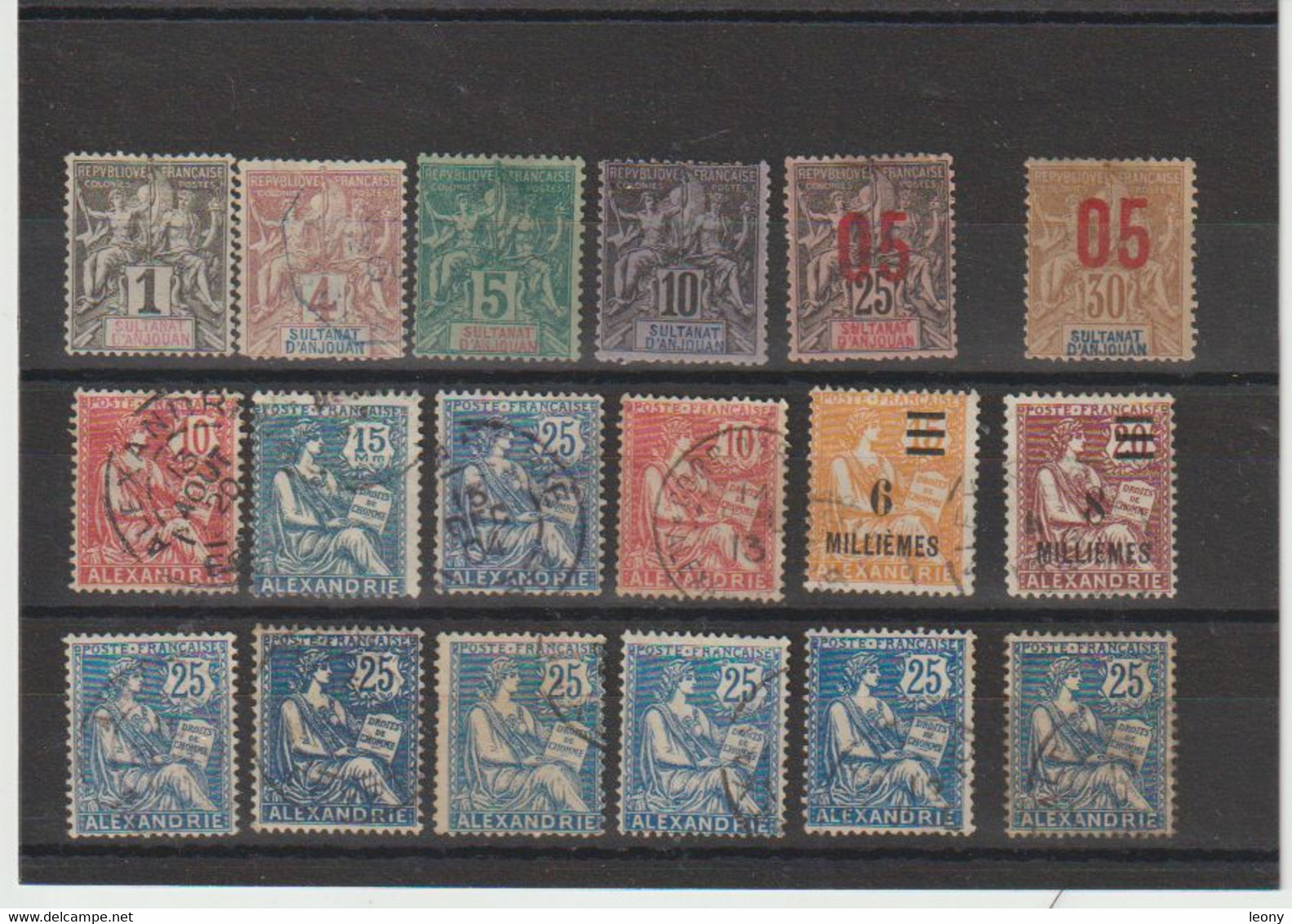 TIMBRES  DIVERS De  "  ANJOUAN - ALEXANDRIE "  - TYPE SAGE - TYPE MOUCHON - OBLITERES - Gebruikt