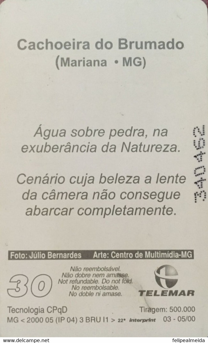 Phone Card Manufactured By Telemar In 2000 - Photo Cachoeira Do Brumado Located In The City Of Mariana In Minas Gera - Montagnes