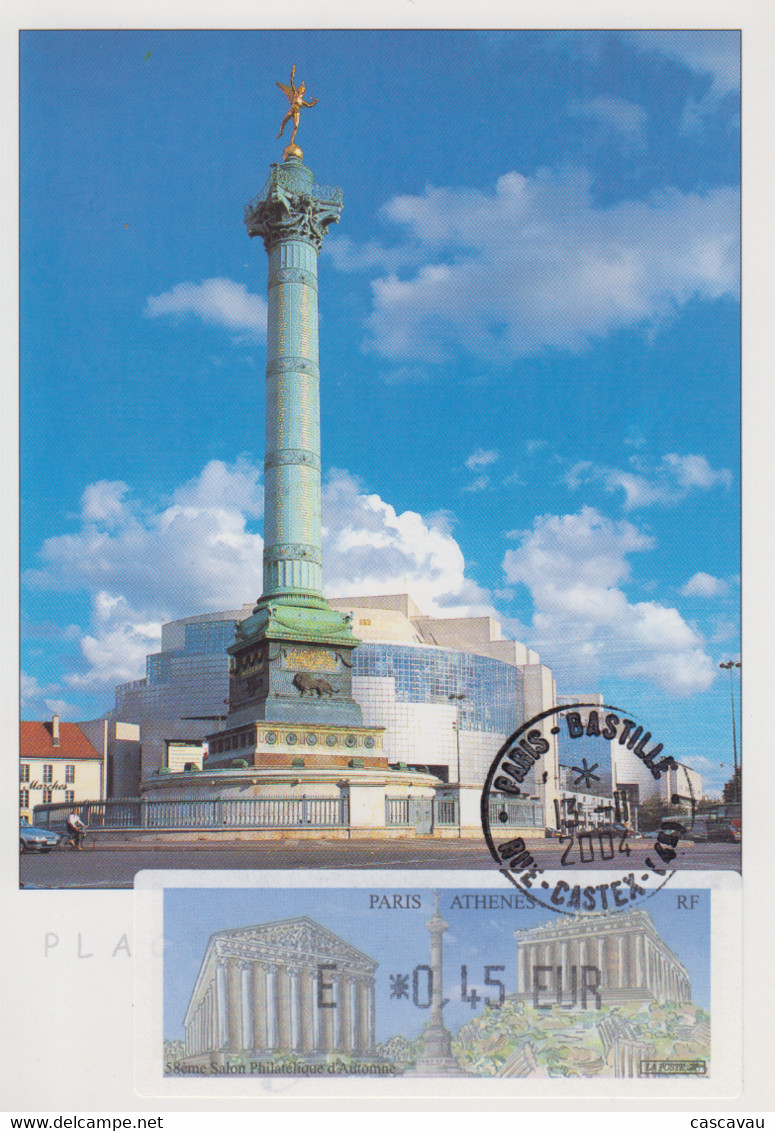 Carte  Maximum   FRANCE   Vignette  LISA    PARIS - ATHENES    2004 - 1999-2009 Illustrated Franking Labels