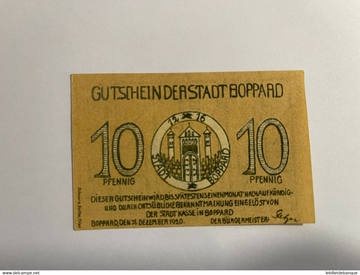 Allemagne Notgeld Boppard 10 Pfennig - Sammlungen