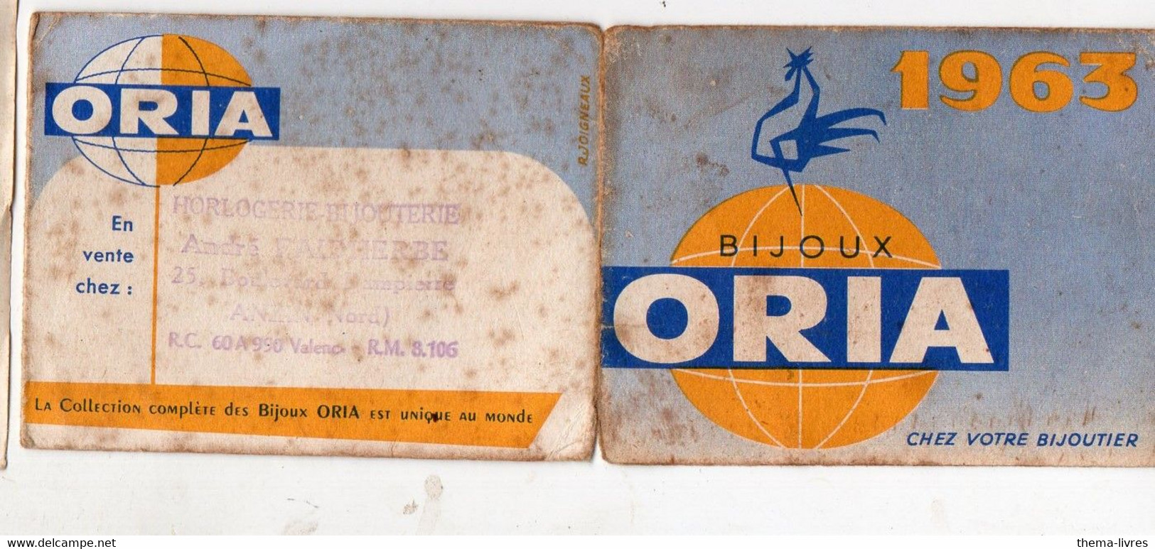 Calendrier Dépliant BIJOUX ORIA 1963  (PPP34862) - Petit Format : 1961-70