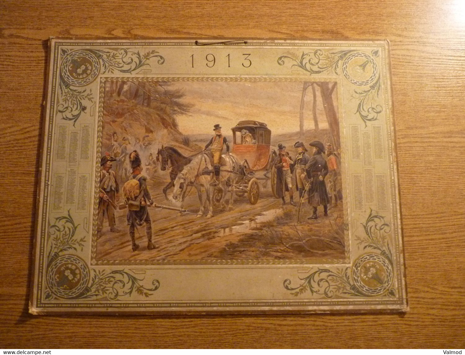 Calendrier grand format 1913 - Calèche arrêtée par les Forces de l'Ordre ?? - Format 59 cm x 46 cm.