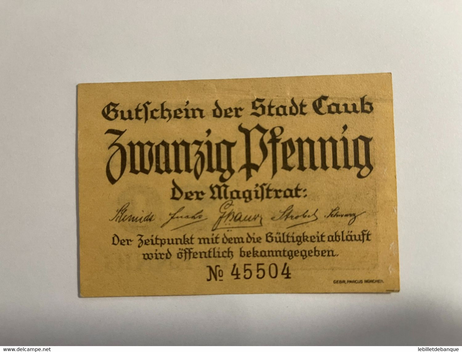 Allemagne Notgeld Caub 20 Pfennig - Collections