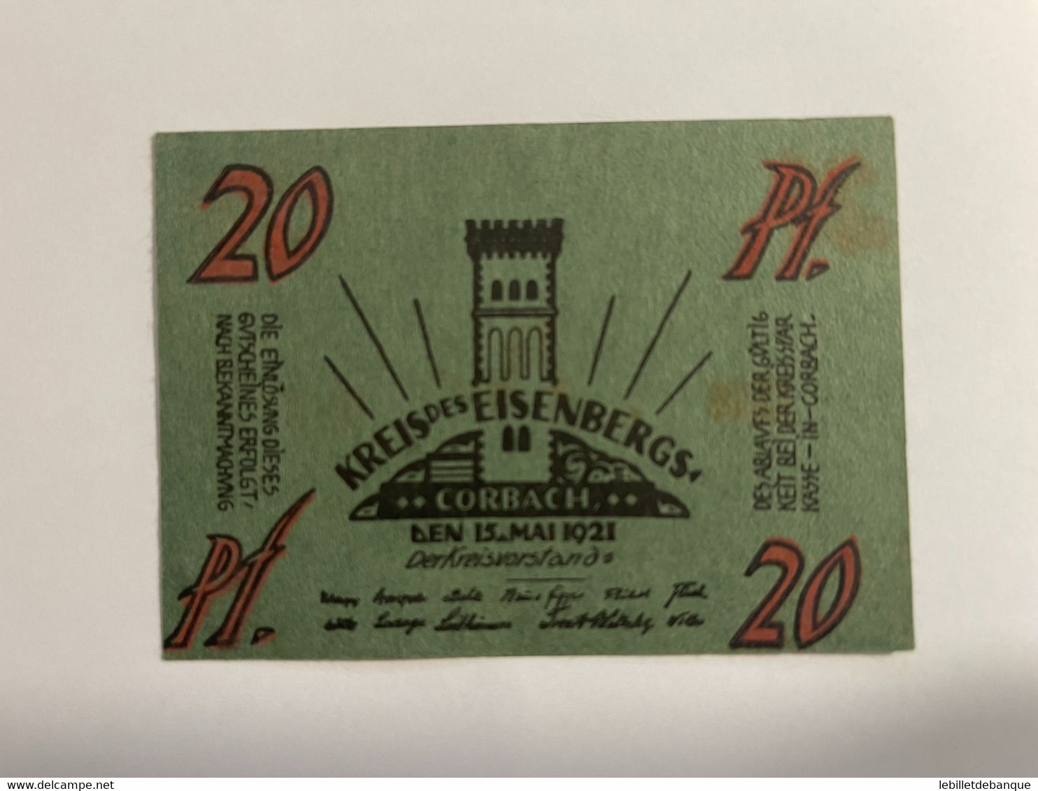 Allemagne Notgeld Corbach 20 Pfennig - Collections