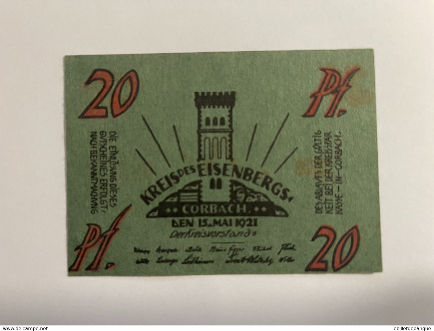 Allemagne Notgeld Corbach 20 Pfennig - Sammlungen