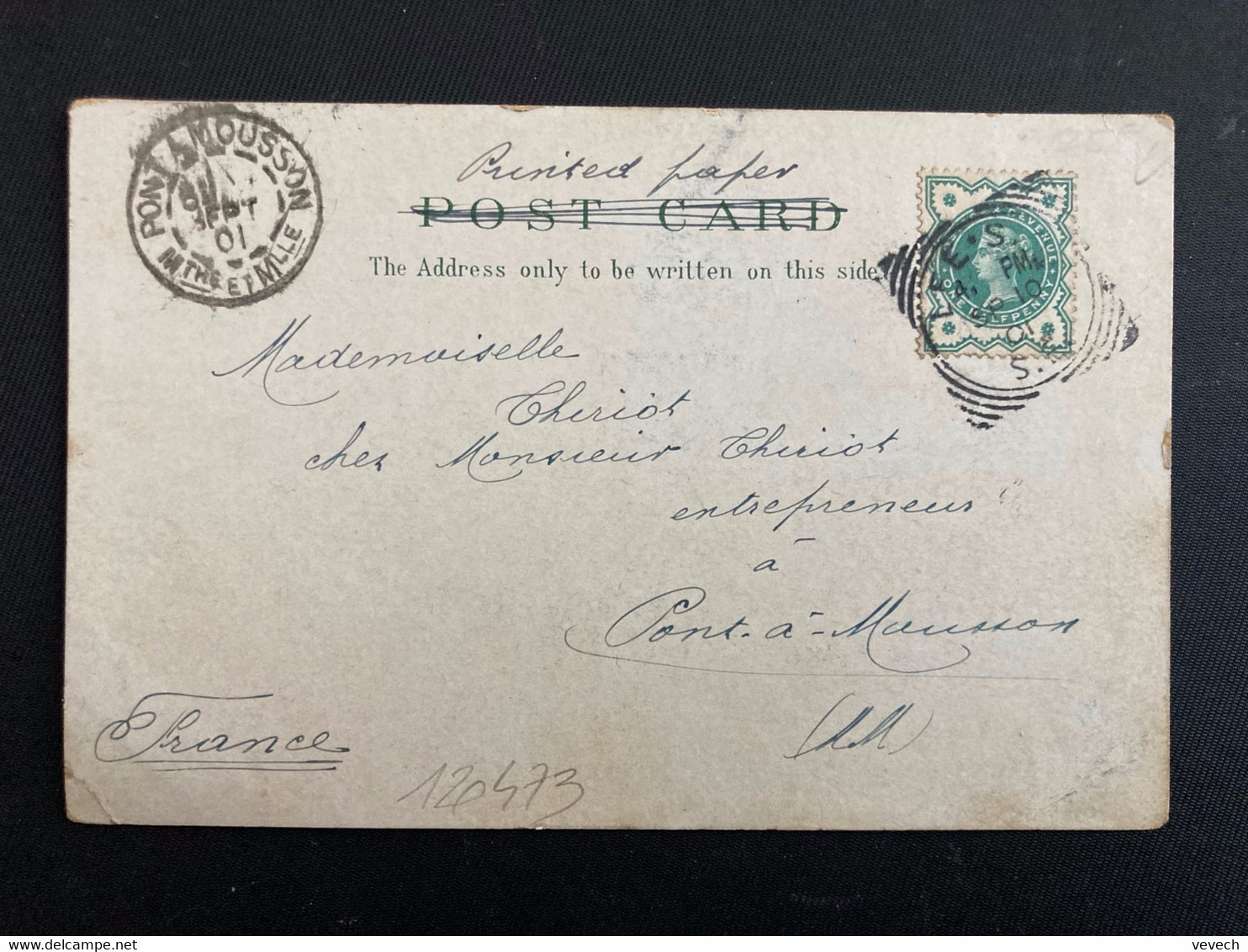 CP ROYAL EXCHANGE BANK OF ENGLAND TP ONE HALF PENNY OBL. SP 10 01 LEE-S + Arrivée PONT A MOUSSON (54) - Cartas & Documentos