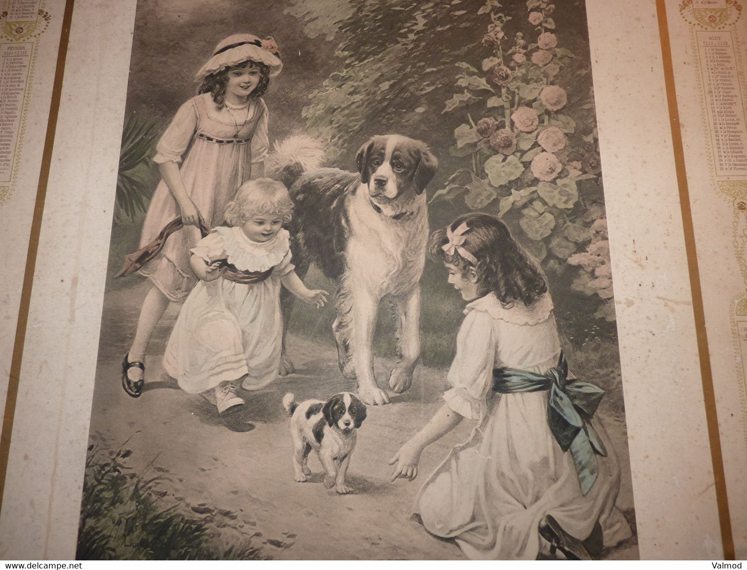 Calendrier grand format 1918 - Promenade en Famille- Format 54,5 cm x 41,5 cm.
