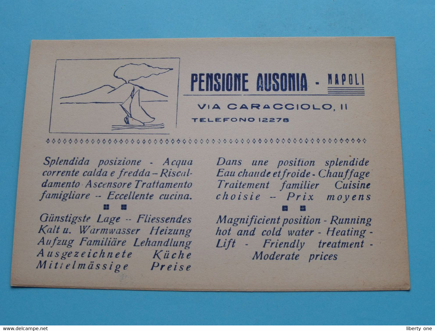 Pensione AUSONIA > NAPOLI Via Caracciolo 11 > Tel 12278 ( Voir SCAN ) Format PK/CP ! - Visiting Cards