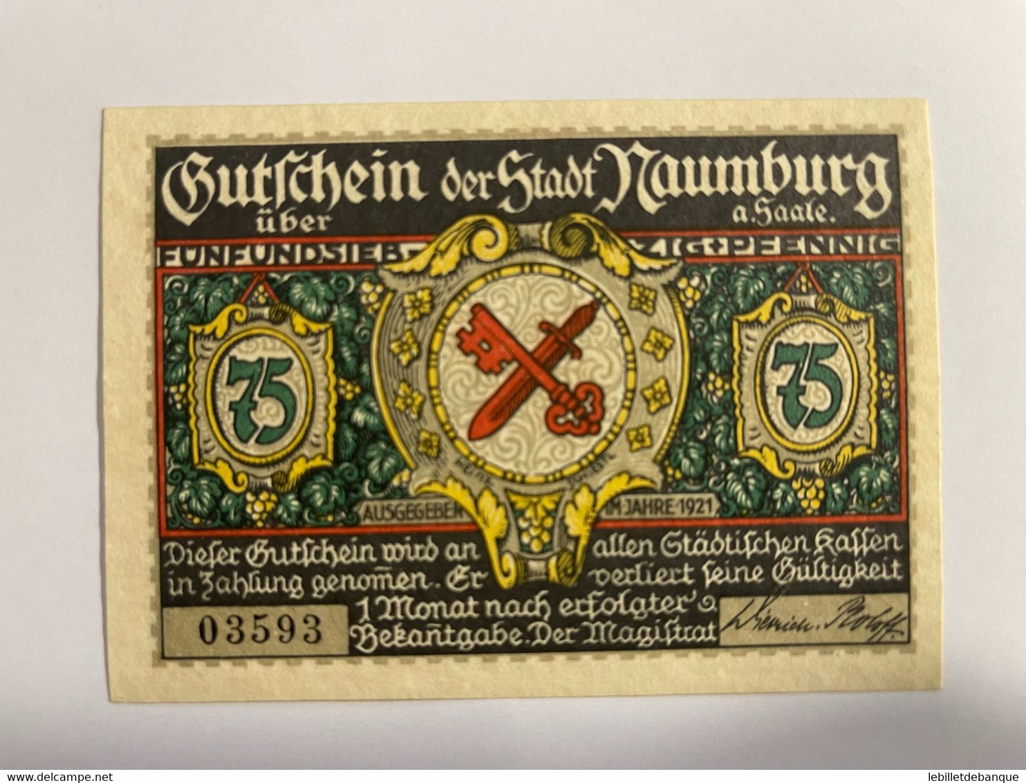 Allemagne Notgeld Naunburg 75 Pfennig - Sammlungen