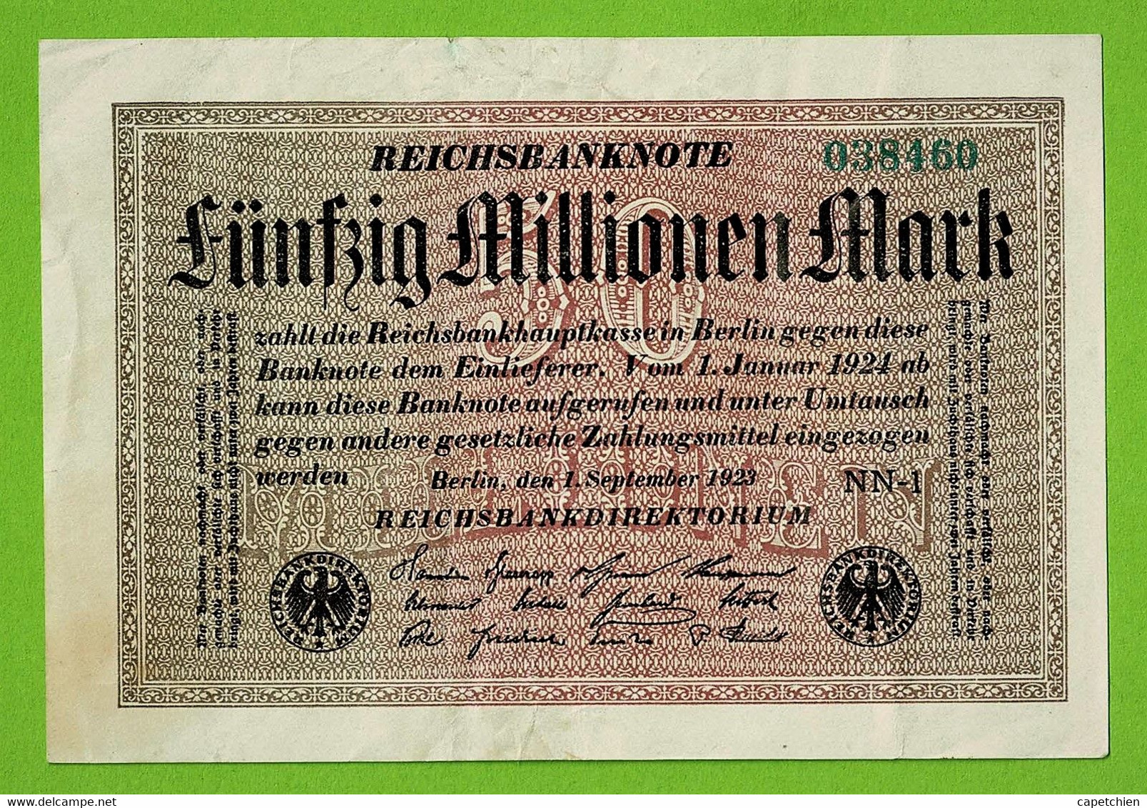 ALLEMAGNE / 50 MILLIONEN MARK / REICHSBANKNOTE / 01 - 09 - 1923 :/ NN-1 /.038460 /  Ros.108 - 50 Millionen Mark