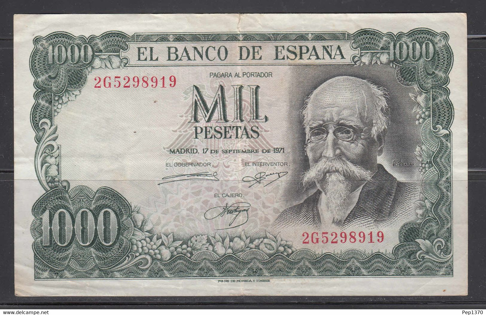 ESPAÑA - BILLETE DE 1000 PESETAS DE 1971 - JOSE ECHEGARAY - 1000 Pesetas