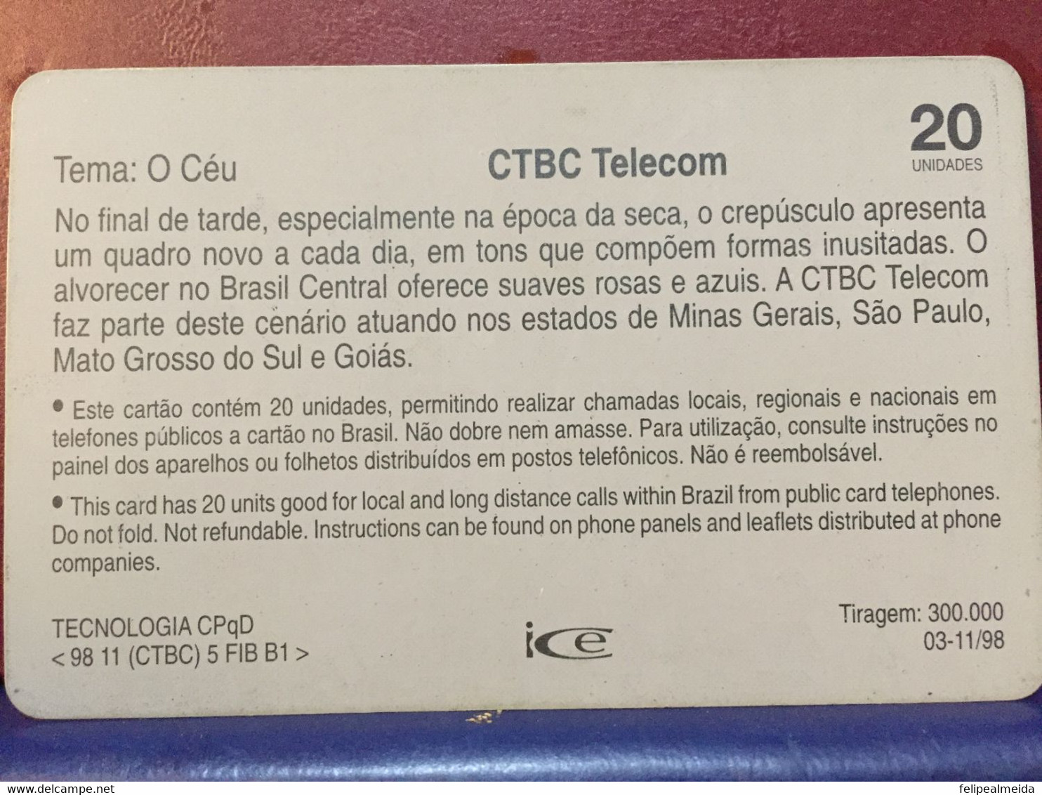 Phone Card Manufactured By CBTC Telecom In 1998 - Theme The Sky - Paysages