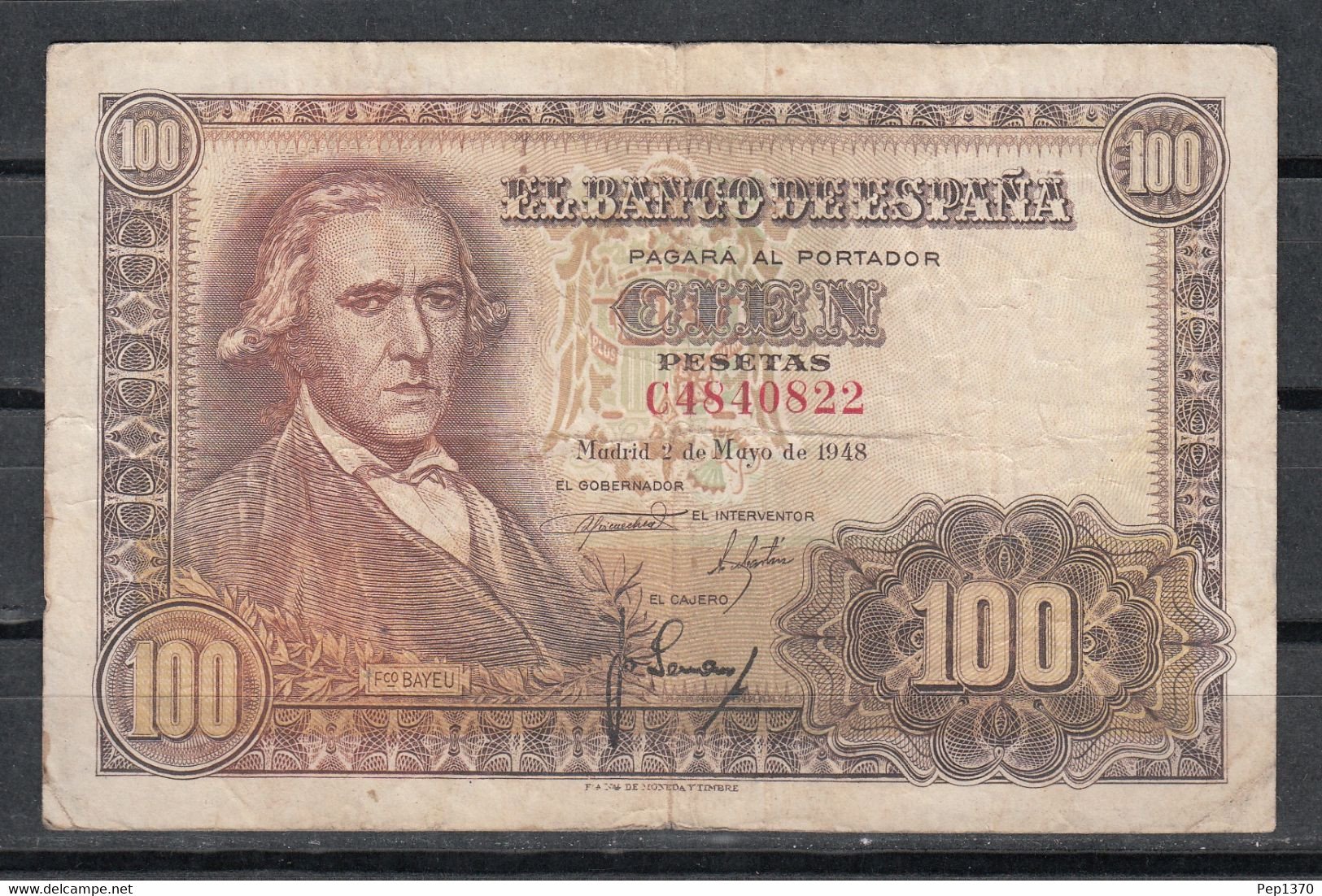 ESPAÑA - BILLETE DE 100 PESETAS DE 1948 - FRANCISCO BAYEU - MUY BONITO - 100 Pesetas