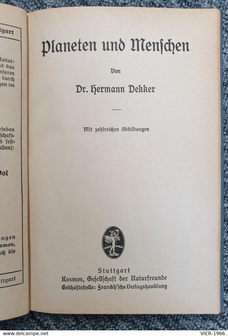 Planeten Und Menschen, Dr. Hermann, Kosmos-Bändchen, Stuttgart 1928 - Ed. Originales