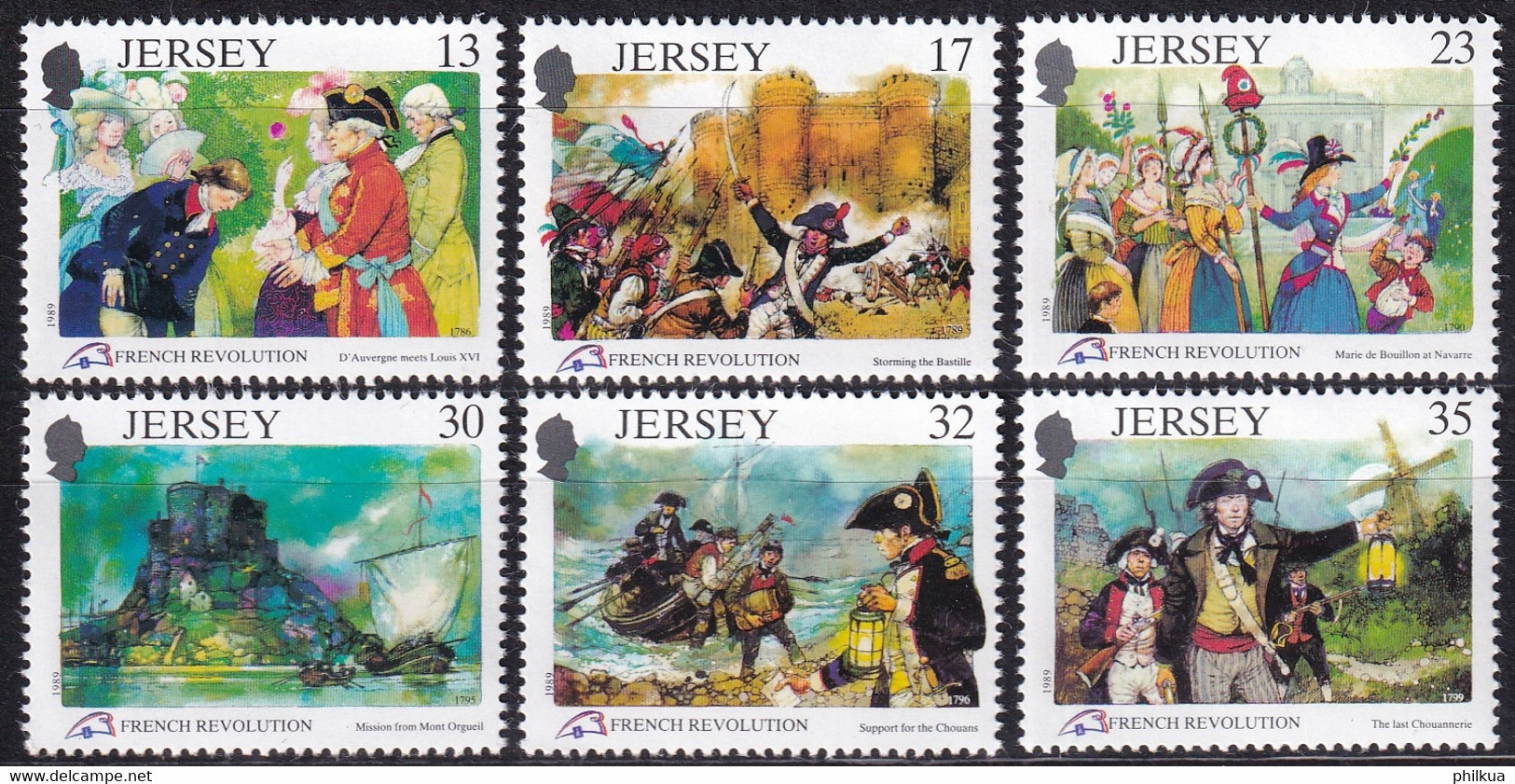 MiNr. 485 - 490  Großbritannien-Jersey1989, 7. Juli. 200. Jahrestag Der Französischen Revolution - Postfrisch/**/MNH - Franz. Revolution