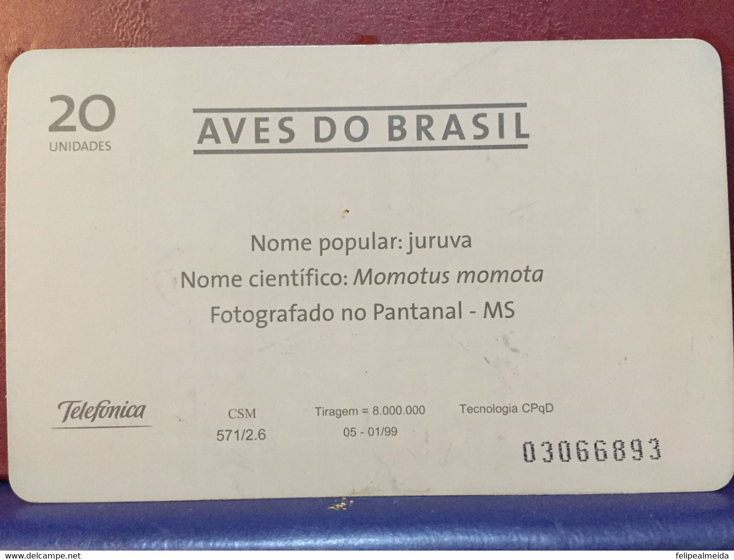 Phone Card Manufactured By Telefônica In 1999 - Aves Do Brasil - Species Juruva - Photographed In The Pantanal - Mat - Aquile & Rapaci Diurni