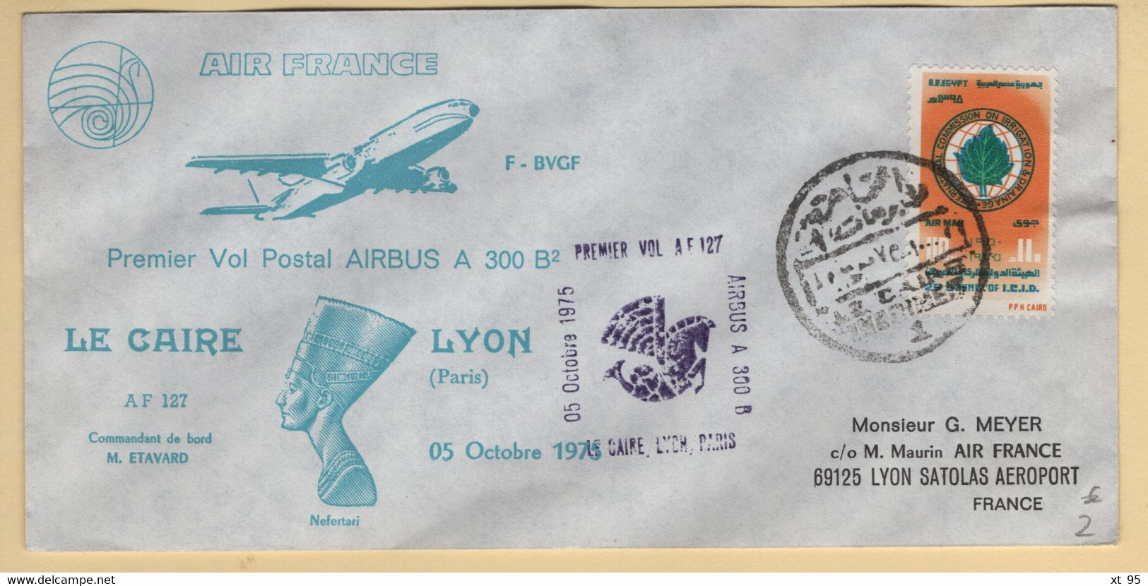 1er Vol - Le Caire Lyon - 1975 - Egypte France - Airmail