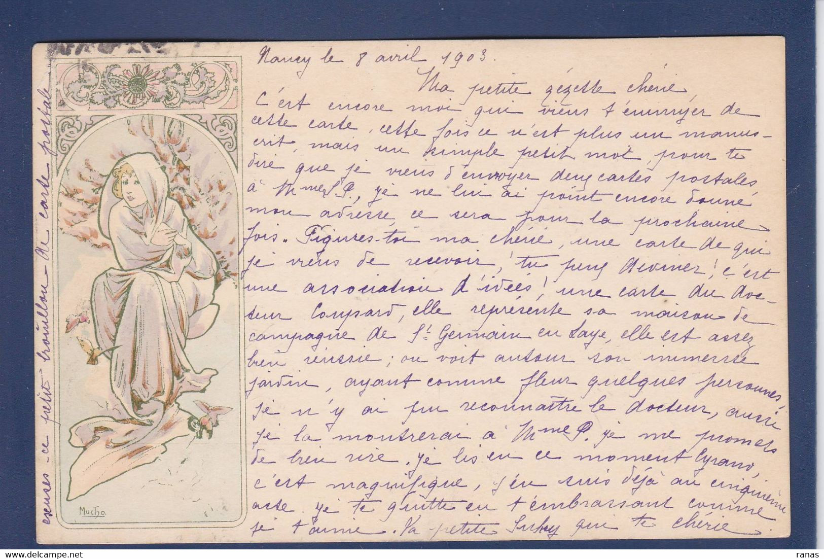 CPA MUCHA Alphonse Art Nouveau Circulé En 1903 Femme Women Voir Dos - Mucha, Alphonse