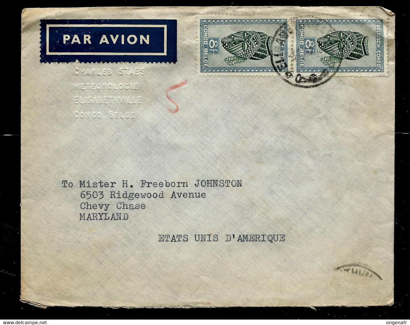 Env. Ent.  ELISABETHVILLE  Vers USA - Storia Postale