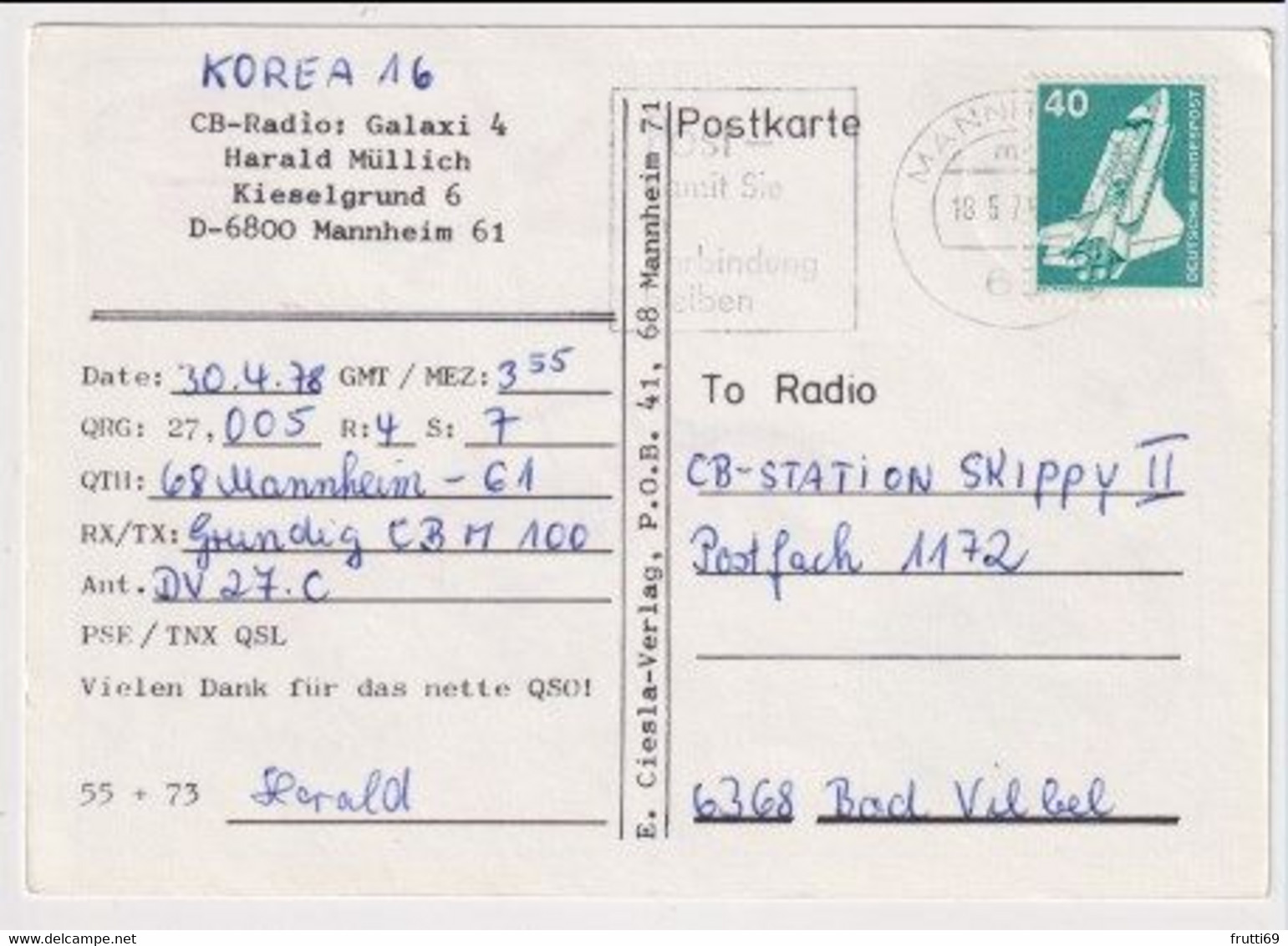 AK 037342 QSL - Germany - Mannheim - Radio