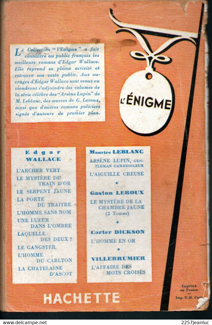 Roman Policier    Editions Hachette De 1938 - Le Gagnant Du Derby Par Edgar Wallace - Hachette - Point Rouge