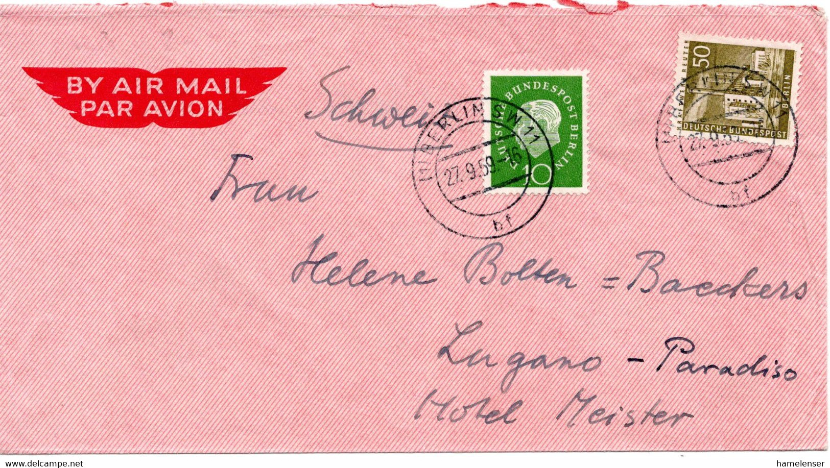 56811 - Berlin - 1959 - 50Pfg. Bauten MiF A LpBf BERLIN -> Schweiz - Lettres & Documents