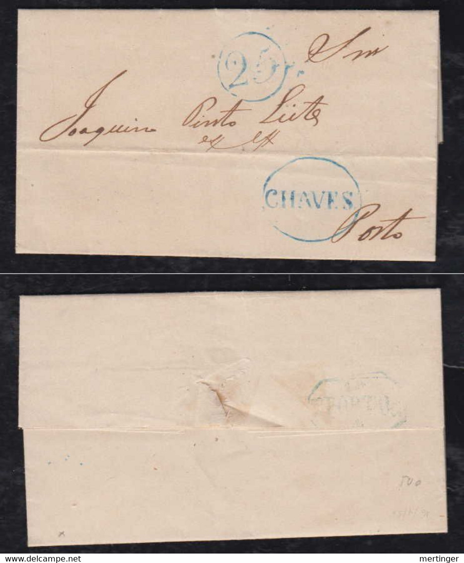 Portugal 1853 Cover CHAVES To PORTO Blue Postmark - ...-1853 Prefilatelia