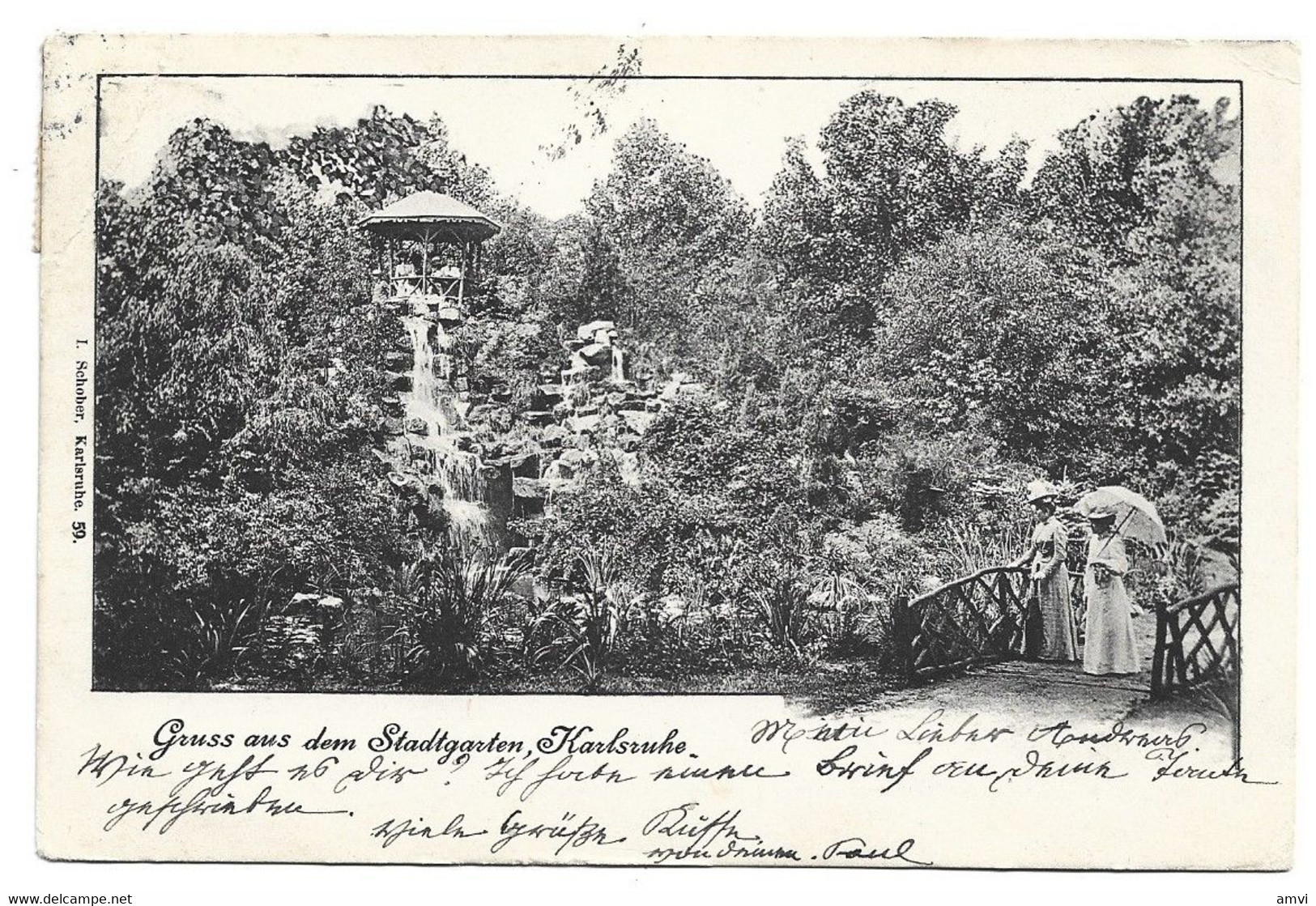 22-1 - 426 Gruss Aus Dem Stadtgarten Karlsruhe ( Angle Gauche Plié) 1902 Cachet Compiegne Karlsruhe - Karlsruhe