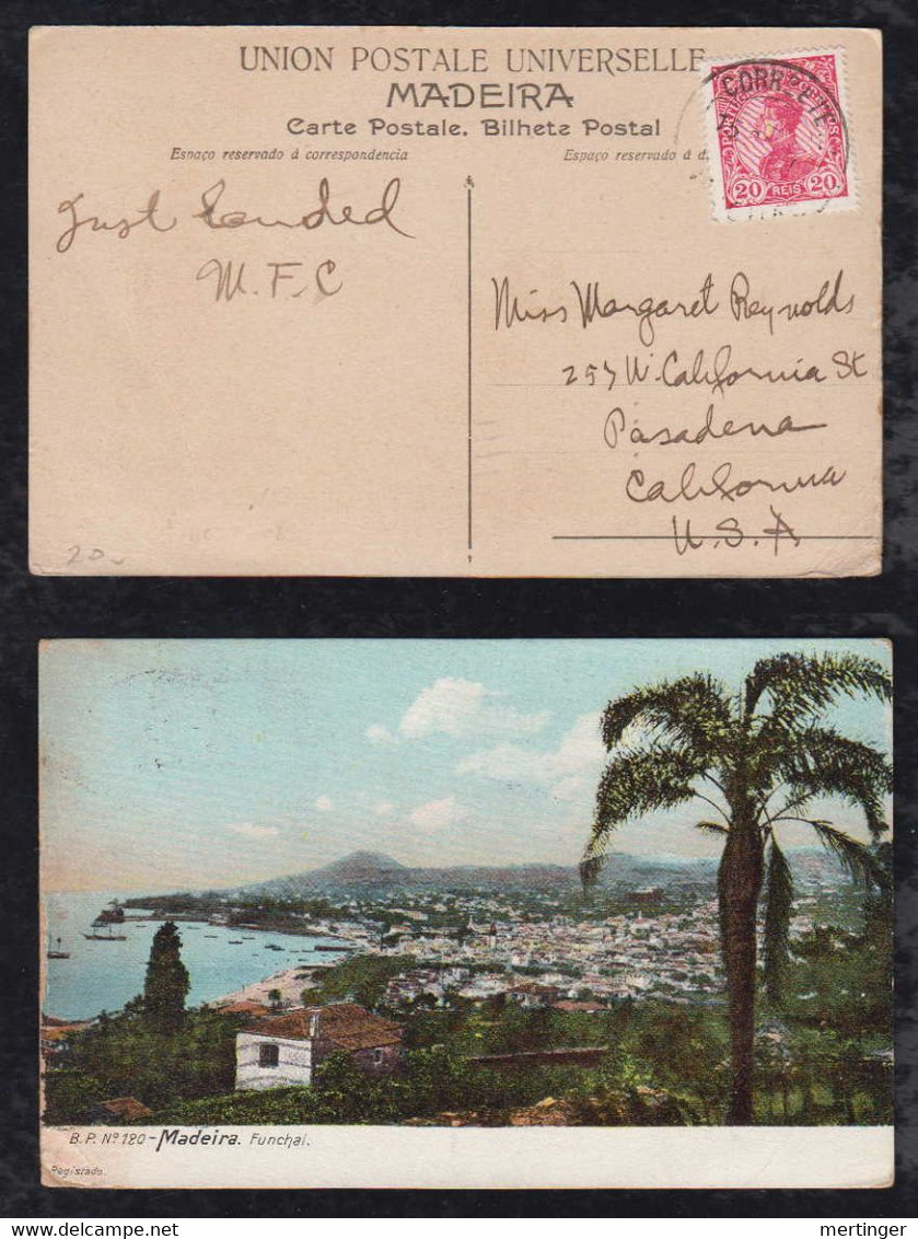 Portugal FUNCHAL 1910 Picture Postcard MADEIRA To PASADENA USA - Funchal