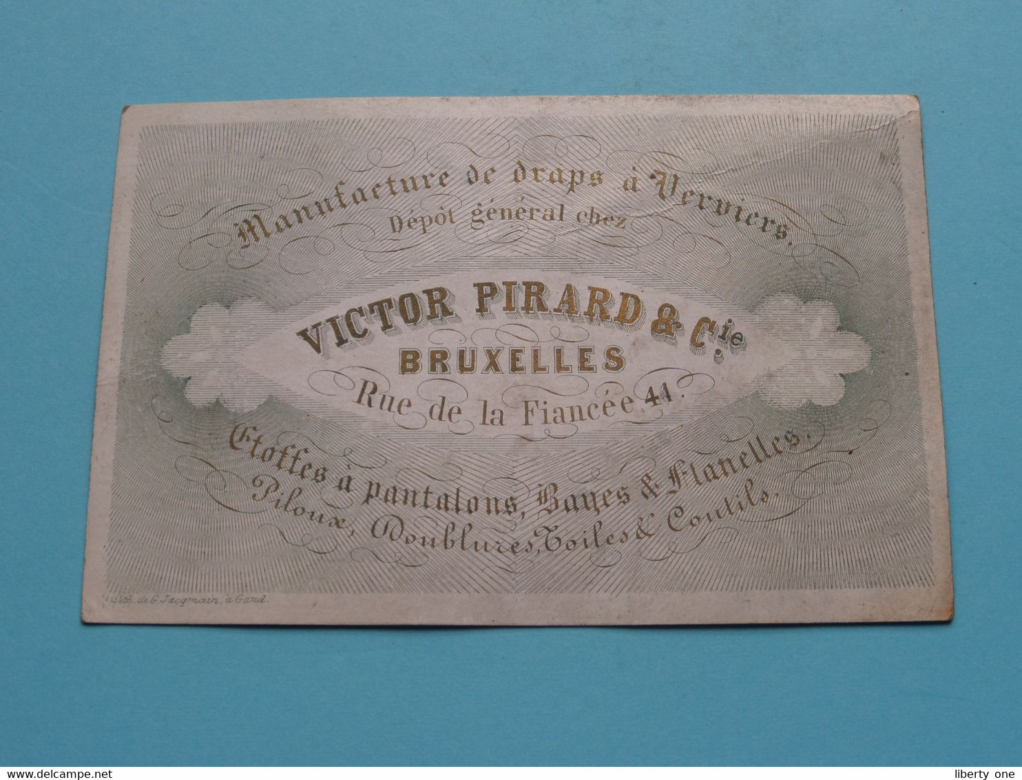 VICTOR PIRARD & Cie - Rue De La Fiancée 44 > BRUXELLES & Verviers ( Porcelein Porcelaine Porzellan ) Jacqmain ! - Visiting Cards