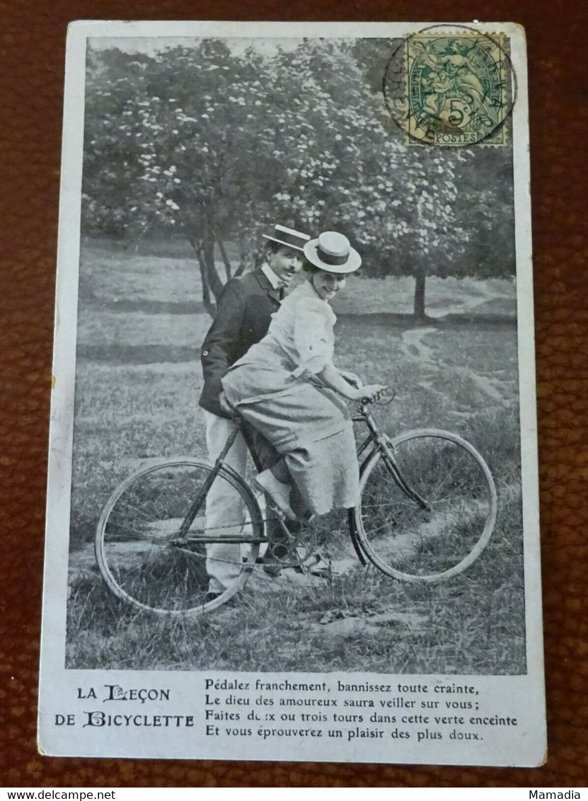 CARTE POSTALE ANCIENNE LA LECON DE BICYCLETTE LOT DE 5 CARTES OBLITEREES 1920??