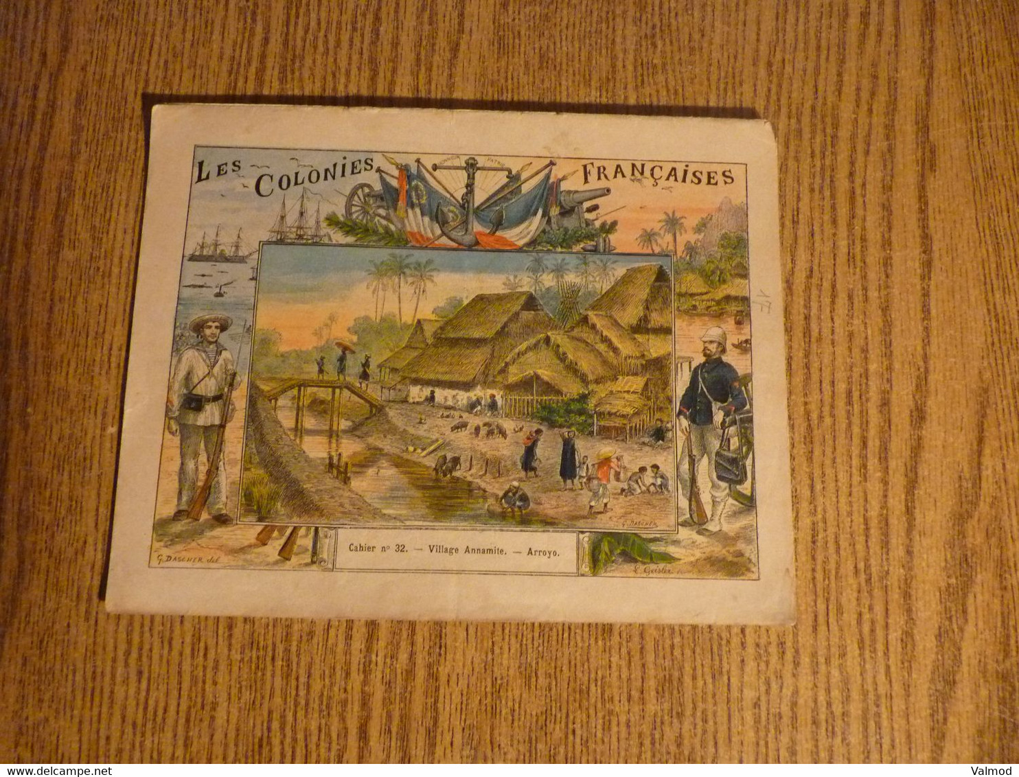 Protège-Cahier/Couverture "Les Colonies Françaises- Village Annamite - Arroyo"- Format Plié 22,2 X 17,5 Cm Environ. - Protège-cahiers