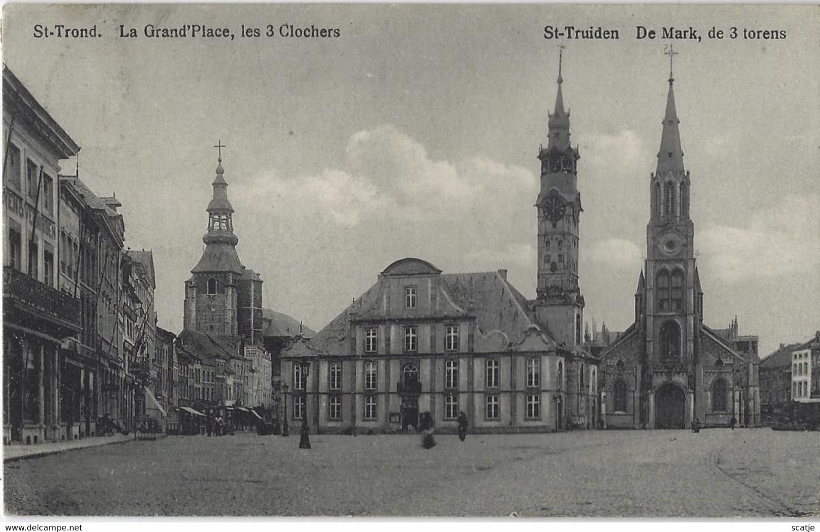 St-Trond.   La Grand'Place,  Les 3 Clochers.   -   1913   Naar   Gent - Sint-Truiden