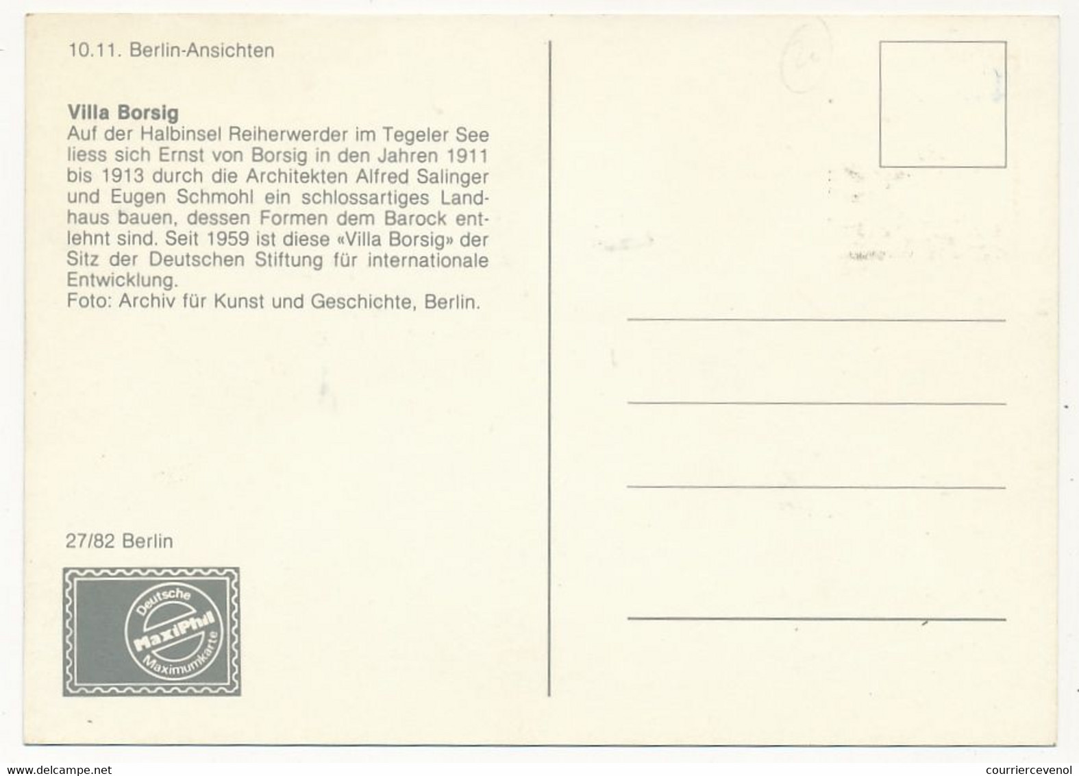 ALLEMAGNE BERLIN - Carte Maximum - Villa Borsig - 10/11/1982 - Maximum Cards