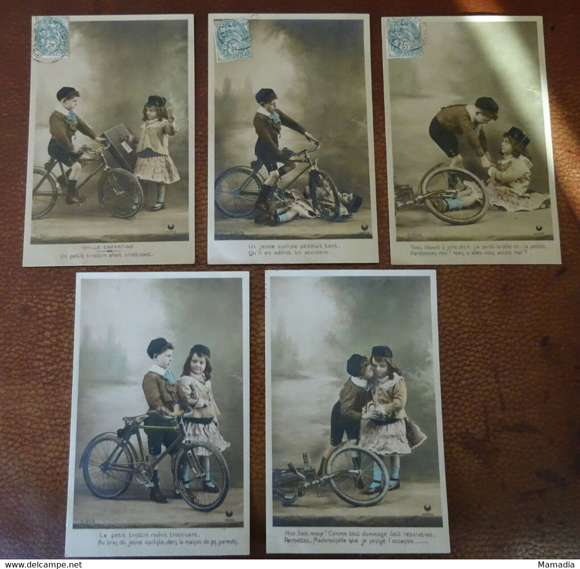 CARTE POSTALE ANCIENNE Série IDYLLE ENFANTINE LOT DE 5 CARTES ANNEES 1920 ? - Verzamelingen & Reeksen