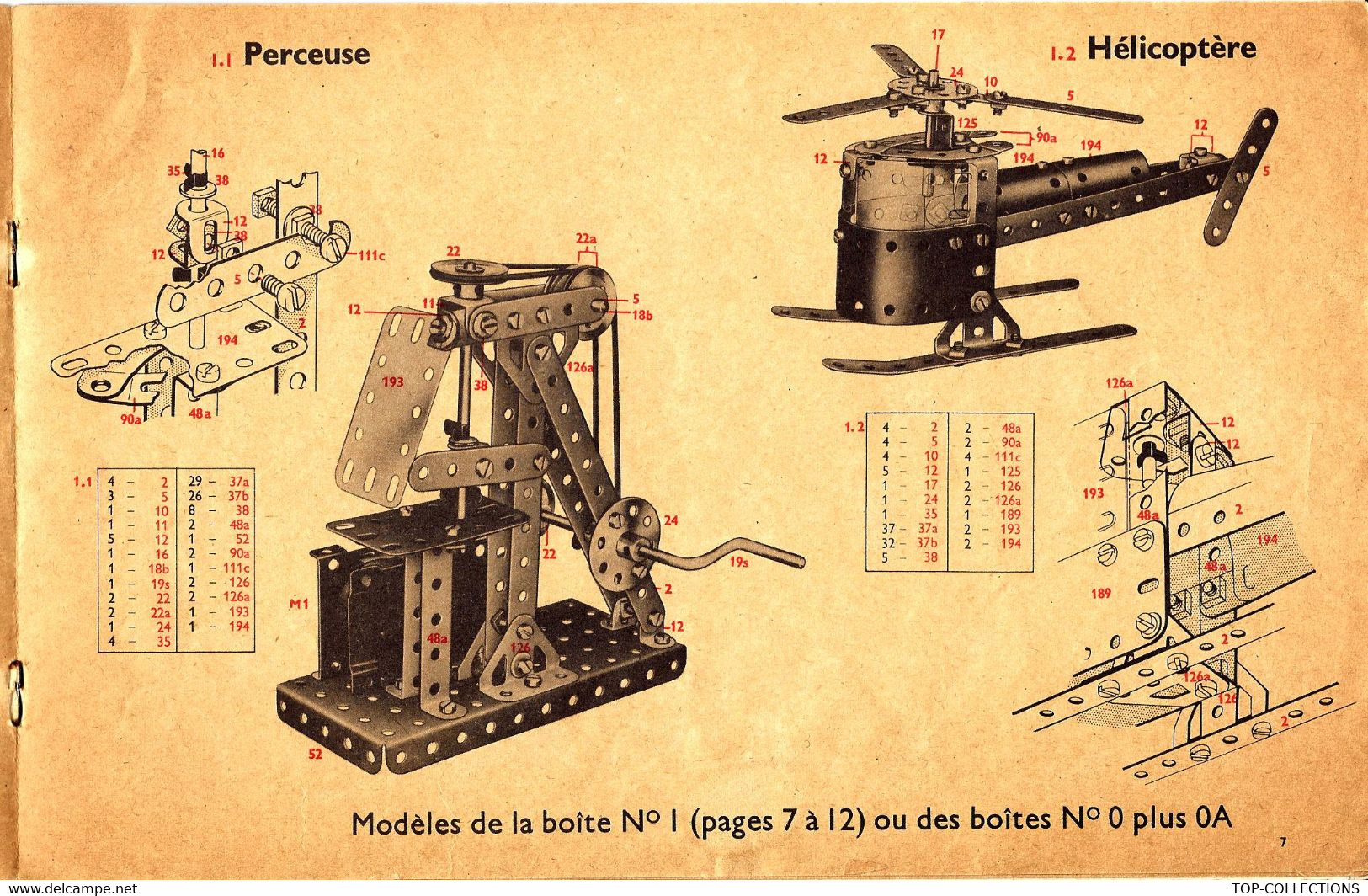 CATALOGUE MECCANO MANUEL INSTRUCTIONS 0 ET 1 COMPLET COUVERTURE ET FASCICULE DE 12 PAGES BON ETAT VOIR DESCRIPTION - Meccano