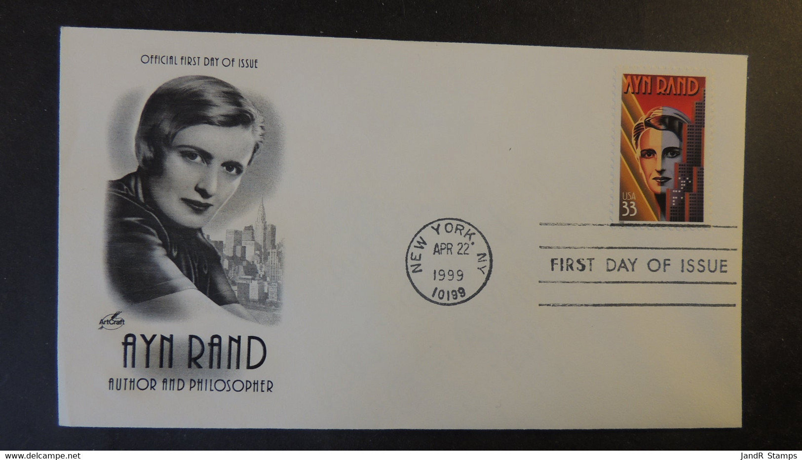 USA 1999 FDC Ayn Rand Literature Philosphy New York Postmark Good Used - 1991-2000
