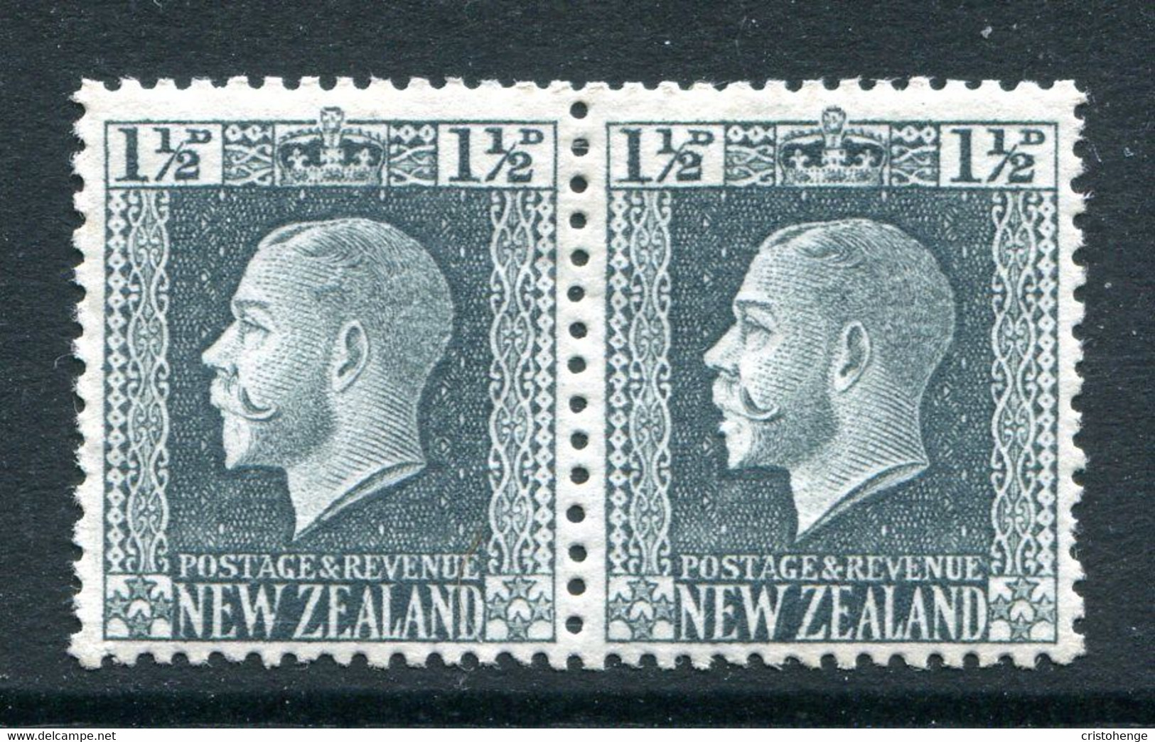 New Zealand 1915-30 KGV - Recess - P.14 X 13½ - 1½d Grey-slate Pair HM (SG 416) - Ongebruikt