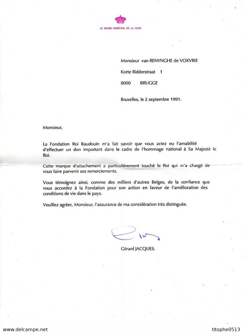 BELGIQUE. Lettre Du Grand Maréchal De La Cour. Belle Oblitération "Palais De Bruxelles 1991". - Zonder Classificatie